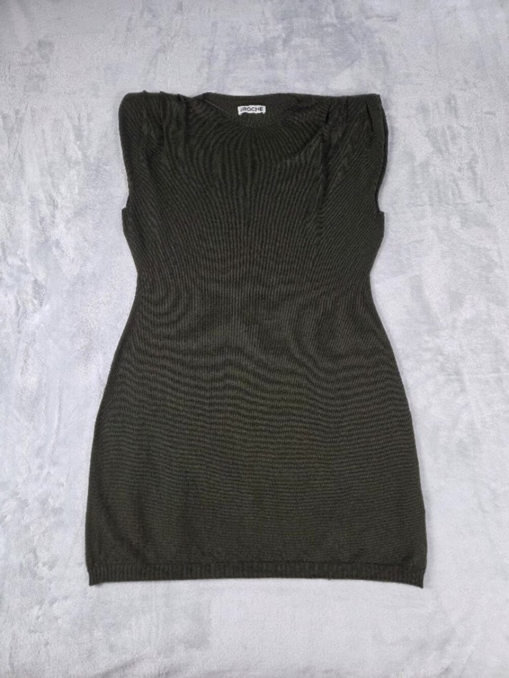 ST ROCHE Olive Green 100% Merino Wool Sleeveless Sweater Dress Mini Medium USA